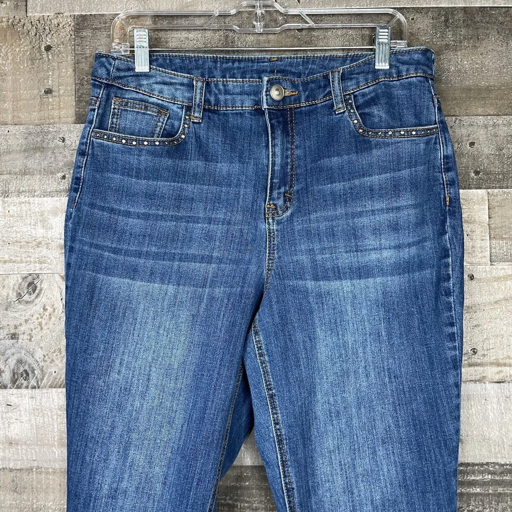 CHRISTOPHER and  BANKS Women's Jeans‎ Size 10 Blue Stretch Denim Bling Hem